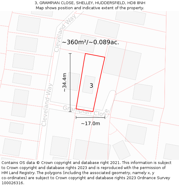 3, GRAMPIAN CLOSE, SHELLEY, HUDDERSFIELD, HD8 8NH: Plot and title map
