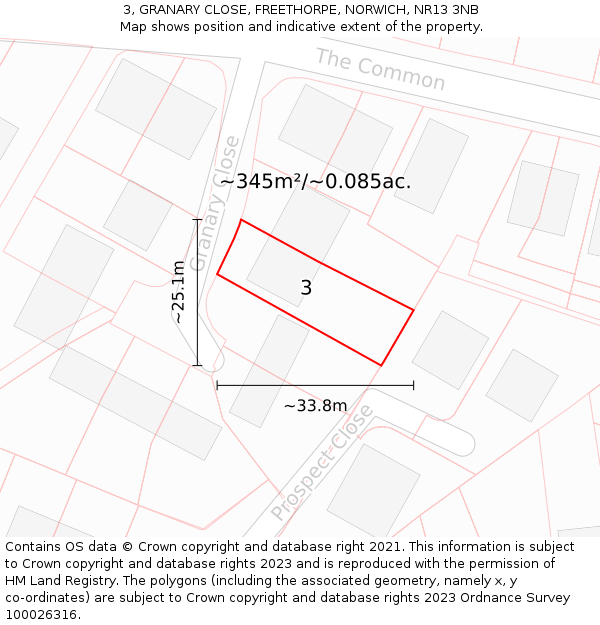 3, GRANARY CLOSE, FREETHORPE, NORWICH, NR13 3NB: Plot and title map