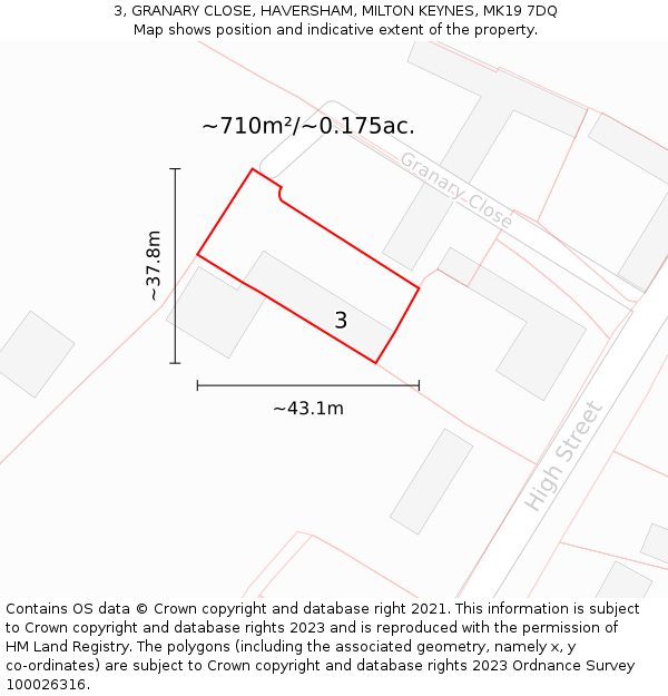 3, GRANARY CLOSE, HAVERSHAM, MILTON KEYNES, MK19 7DQ: Plot and title map
