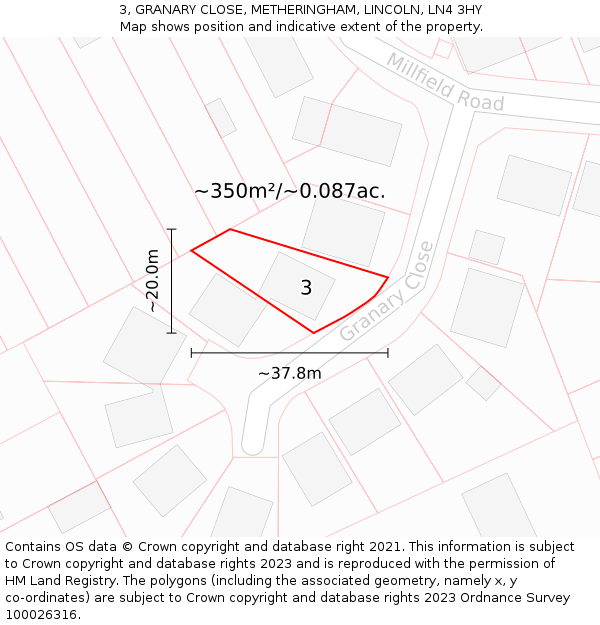 3, GRANARY CLOSE, METHERINGHAM, LINCOLN, LN4 3HY: Plot and title map