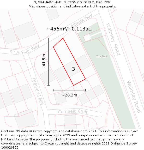 3, GRANARY LANE, SUTTON COLDFIELD, B76 1SW: Plot and title map