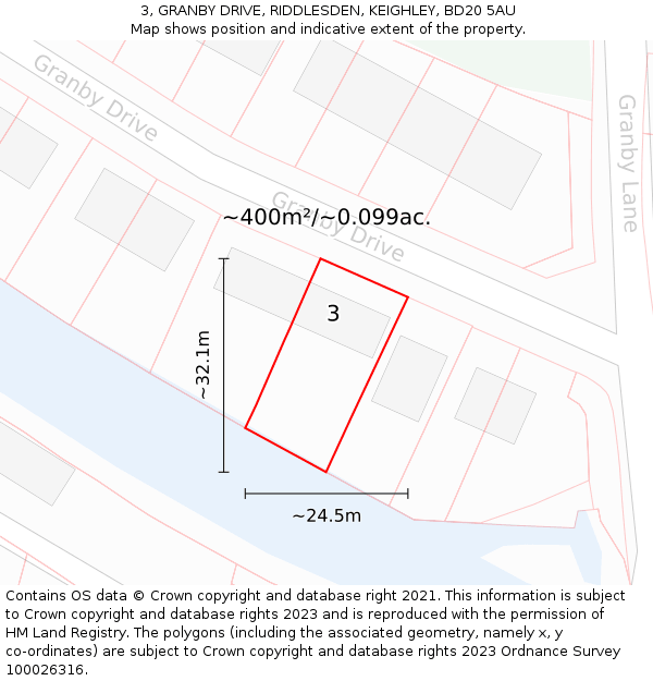 3, GRANBY DRIVE, RIDDLESDEN, KEIGHLEY, BD20 5AU: Plot and title map