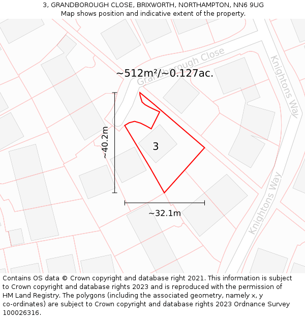 3, GRANDBOROUGH CLOSE, BRIXWORTH, NORTHAMPTON, NN6 9UG: Plot and title map