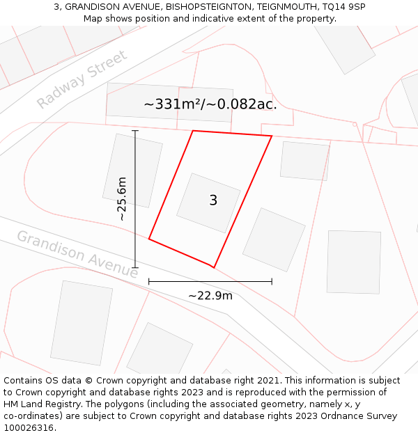 3, GRANDISON AVENUE, BISHOPSTEIGNTON, TEIGNMOUTH, TQ14 9SP: Plot and title map