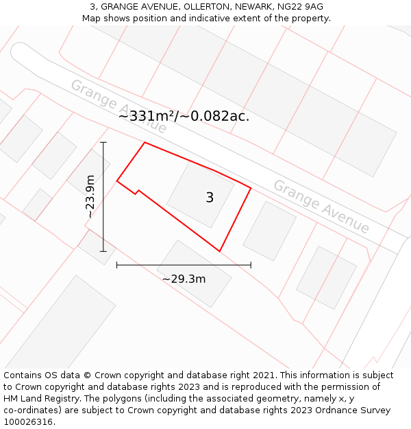 3, GRANGE AVENUE, OLLERTON, NEWARK, NG22 9AG: Plot and title map
