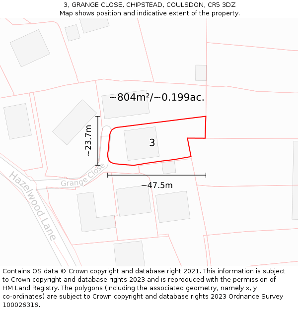 3, GRANGE CLOSE, CHIPSTEAD, COULSDON, CR5 3DZ: Plot and title map
