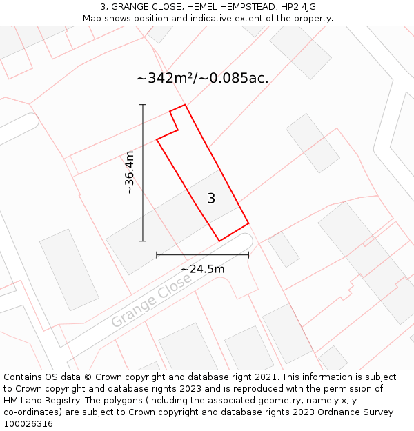 3, GRANGE CLOSE, HEMEL HEMPSTEAD, HP2 4JG: Plot and title map