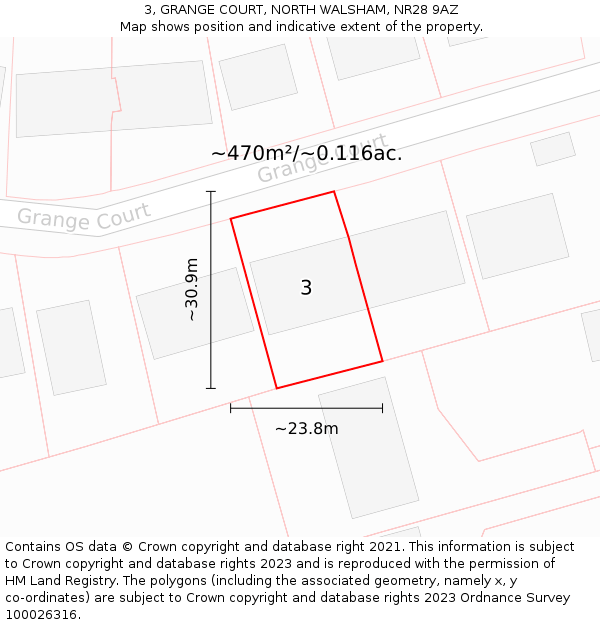 3, GRANGE COURT, NORTH WALSHAM, NR28 9AZ: Plot and title map