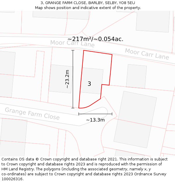 3, GRANGE FARM CLOSE, BARLBY, SELBY, YO8 5EU: Plot and title map
