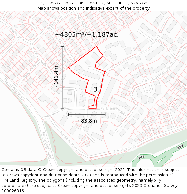 3, GRANGE FARM DRIVE, ASTON, SHEFFIELD, S26 2GY: Plot and title map