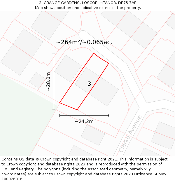 3, GRANGE GARDENS, LOSCOE, HEANOR, DE75 7AE: Plot and title map
