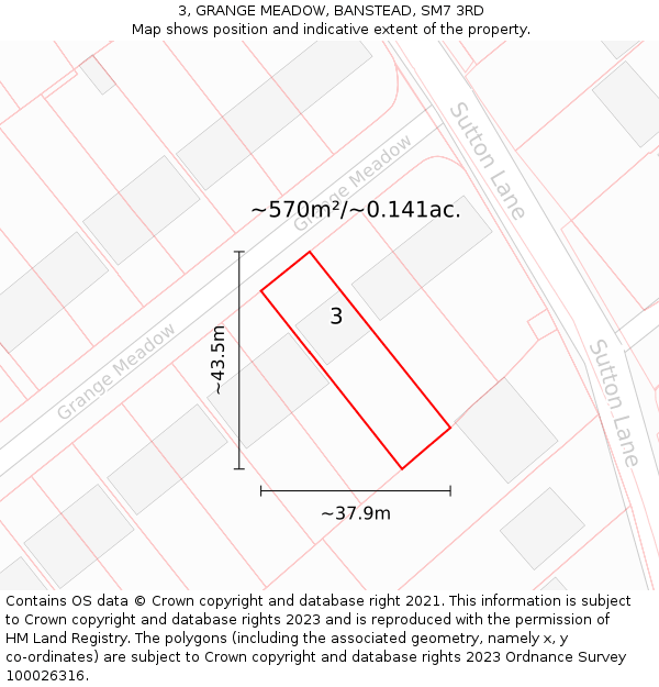 3, GRANGE MEADOW, BANSTEAD, SM7 3RD: Plot and title map