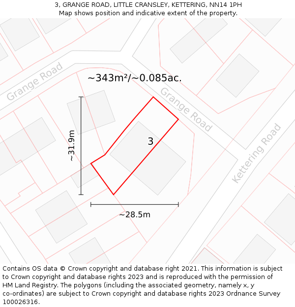 3, GRANGE ROAD, LITTLE CRANSLEY, KETTERING, NN14 1PH: Plot and title map