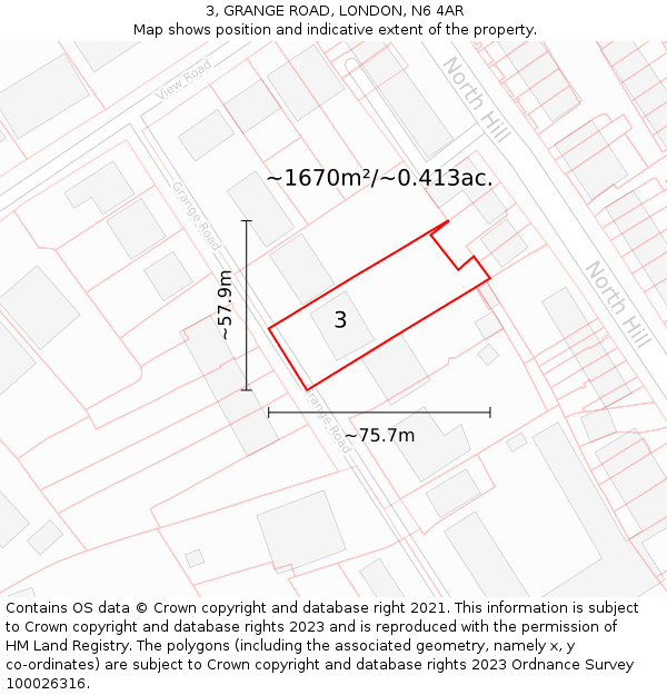 3, GRANGE ROAD, LONDON, N6 4AR: Plot and title map