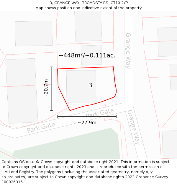 3, GRANGE WAY, BROADSTAIRS, CT10 2YP: Plot and title map