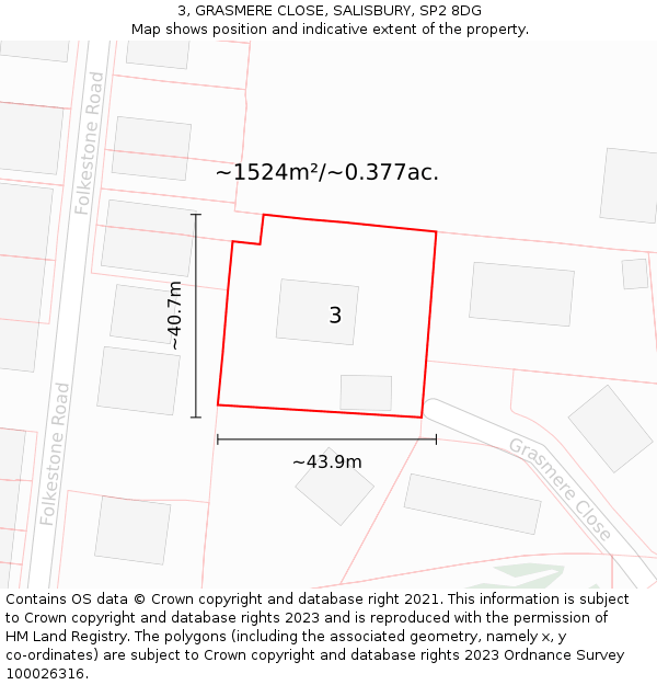 3, GRASMERE CLOSE, SALISBURY, SP2 8DG: Plot and title map