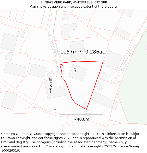 3, GRASMERE PARK, WHITSTABLE, CT5 3PP: Plot and title map