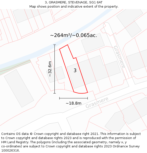 3, GRASMERE, STEVENAGE, SG1 6AT: Plot and title map