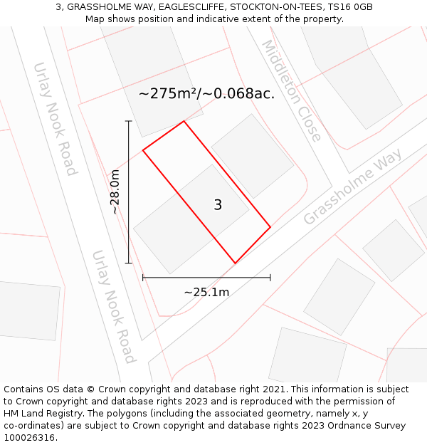 3, GRASSHOLME WAY, EAGLESCLIFFE, STOCKTON-ON-TEES, TS16 0GB: Plot and title map