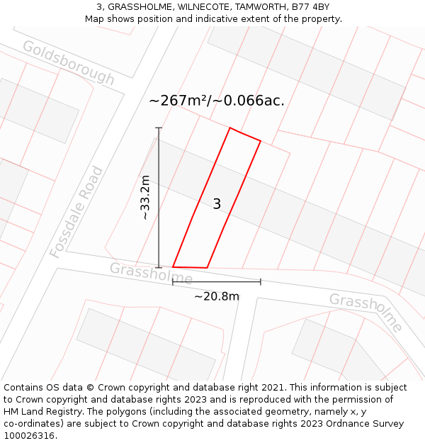 3, GRASSHOLME, WILNECOTE, TAMWORTH, B77 4BY: Plot and title map