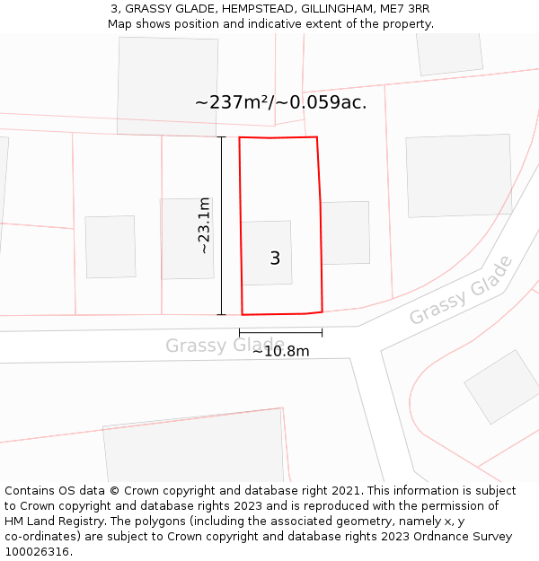 3, GRASSY GLADE, HEMPSTEAD, GILLINGHAM, ME7 3RR: Plot and title map