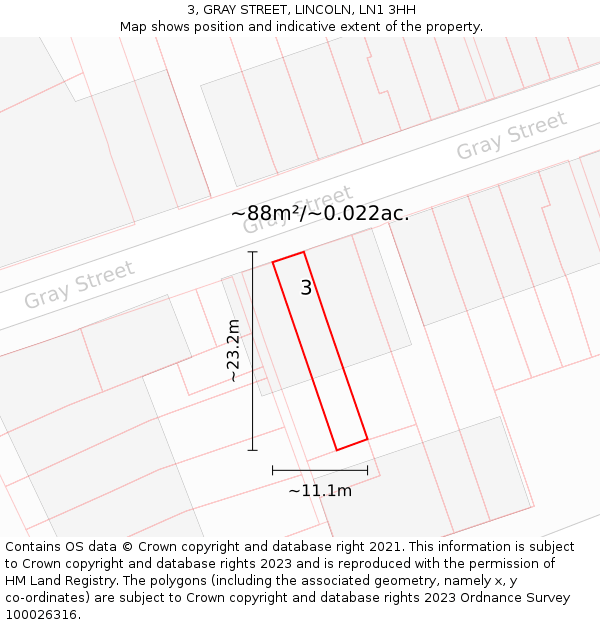 3, GRAY STREET, LINCOLN, LN1 3HH: Plot and title map