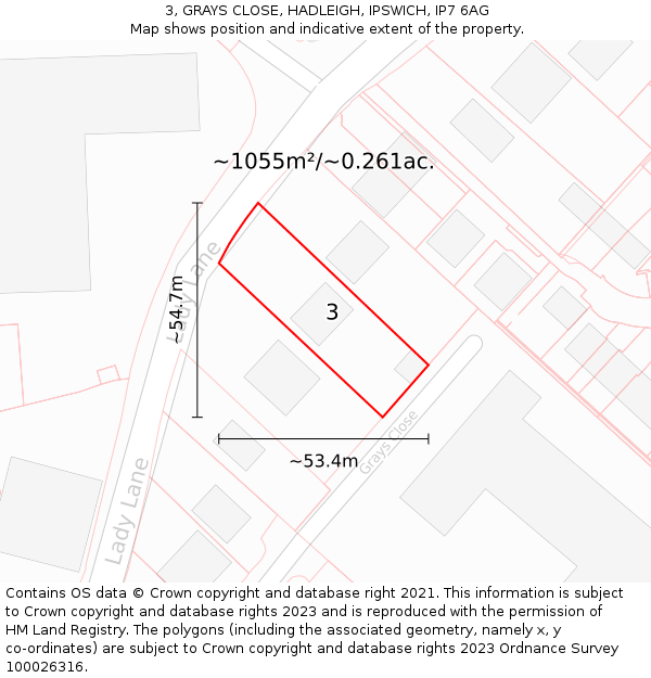 3, GRAYS CLOSE, HADLEIGH, IPSWICH, IP7 6AG: Plot and title map