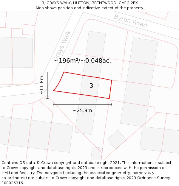 3, GRAYS WALK, HUTTON, BRENTWOOD, CM13 2RX: Plot and title map