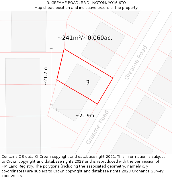 3, GREAME ROAD, BRIDLINGTON, YO16 6TQ: Plot and title map