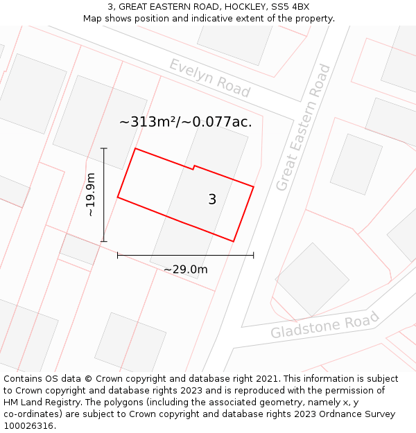 3, GREAT EASTERN ROAD, HOCKLEY, SS5 4BX: Plot and title map