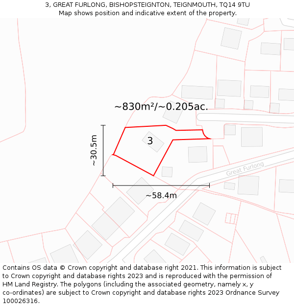 3, GREAT FURLONG, BISHOPSTEIGNTON, TEIGNMOUTH, TQ14 9TU: Plot and title map