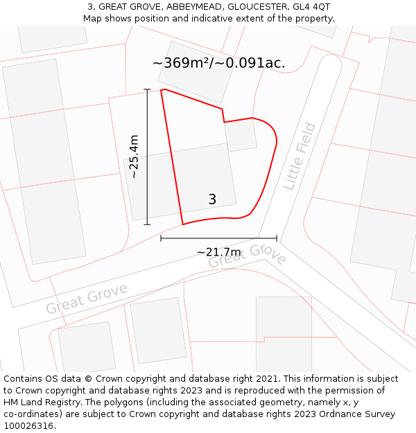 3, GREAT GROVE, ABBEYMEAD, GLOUCESTER, GL4 4QT: Plot and title map