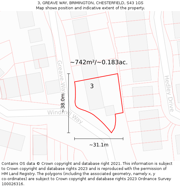 3, GREAVE WAY, BRIMINGTON, CHESTERFIELD, S43 1GS: Plot and title map