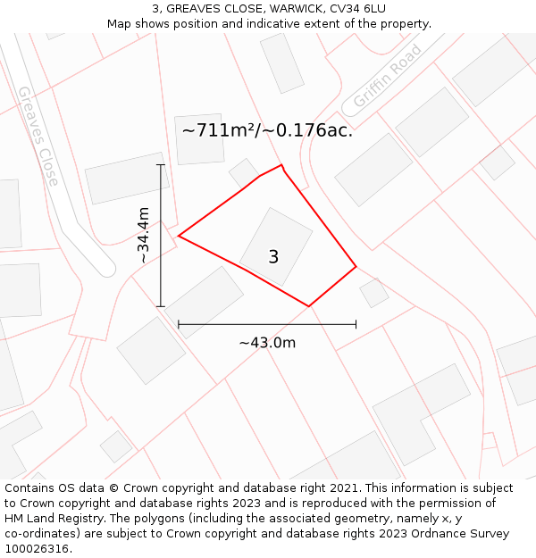 3, GREAVES CLOSE, WARWICK, CV34 6LU: Plot and title map