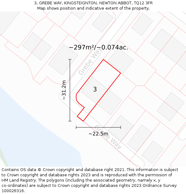 3, GREBE WAY, KINGSTEIGNTON, NEWTON ABBOT, TQ12 3FR: Plot and title map