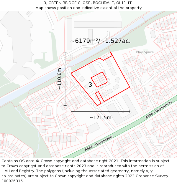 3, GREEN BRIDGE CLOSE, ROCHDALE, OL11 1TL: Plot and title map