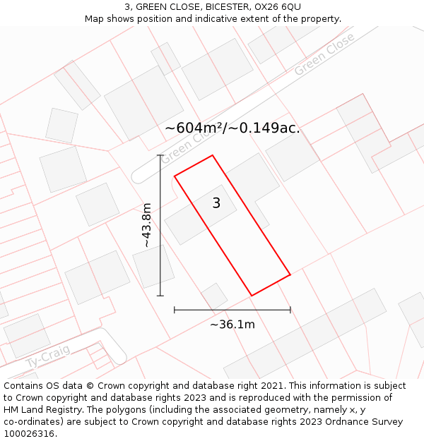 3, GREEN CLOSE, BICESTER, OX26 6QU: Plot and title map