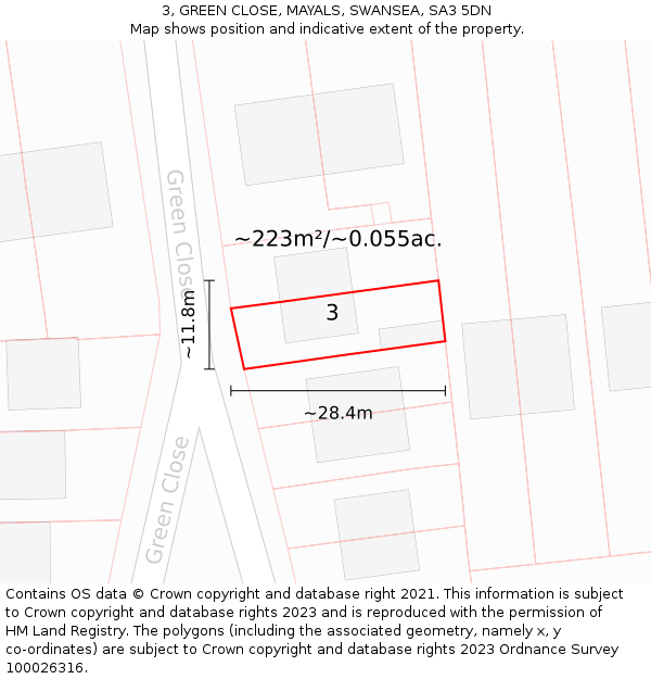 3, GREEN CLOSE, MAYALS, SWANSEA, SA3 5DN: Plot and title map