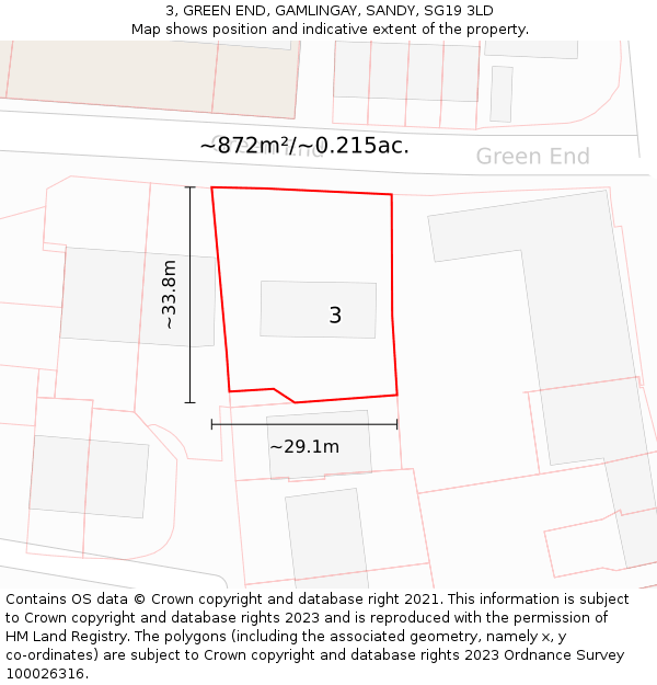 3, GREEN END, GAMLINGAY, SANDY, SG19 3LD: Plot and title map