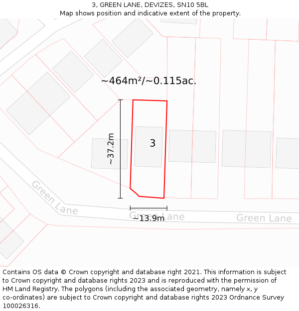 3, GREEN LANE, DEVIZES, SN10 5BL: Plot and title map