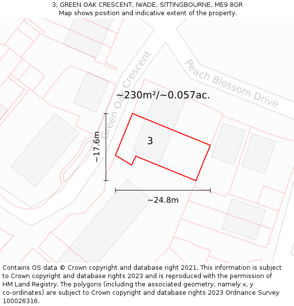 3, GREEN OAK CRESCENT, IWADE, SITTINGBOURNE, ME9 8GR: Plot and title map