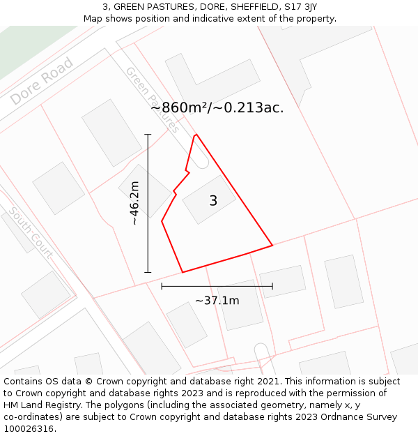 3, GREEN PASTURES, DORE, SHEFFIELD, S17 3JY: Plot and title map