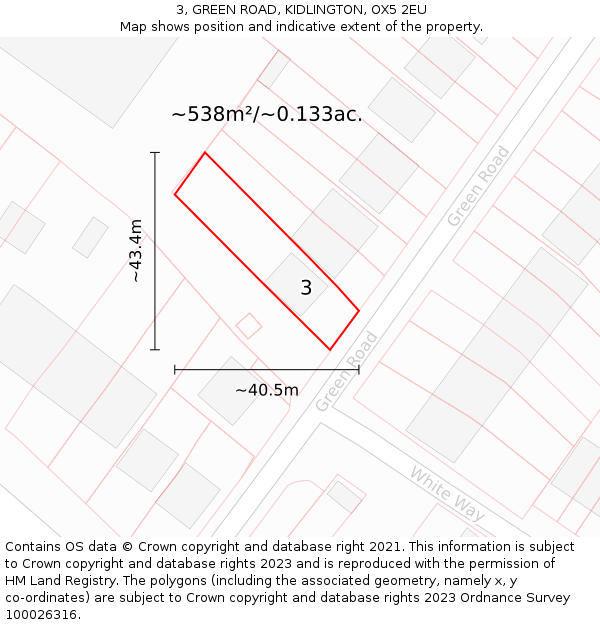 3, GREEN ROAD, KIDLINGTON, OX5 2EU: Plot and title map