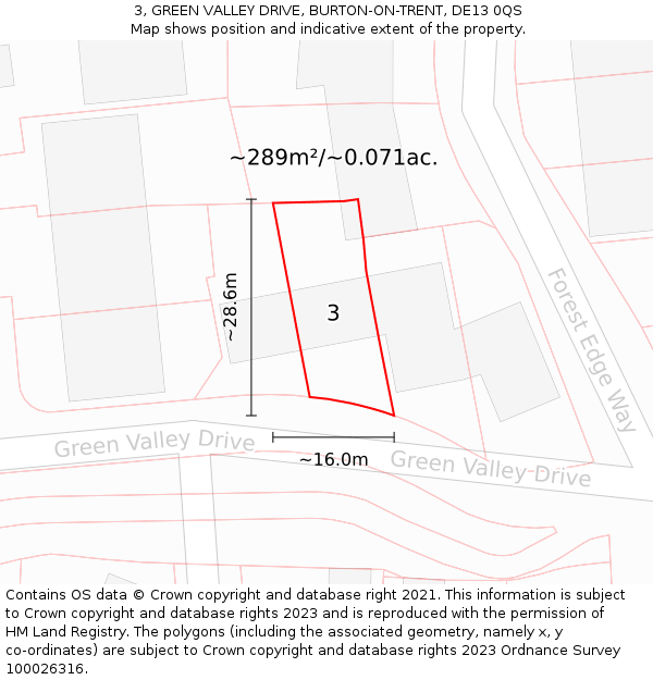 3, GREEN VALLEY DRIVE, BURTON-ON-TRENT, DE13 0QS: Plot and title map