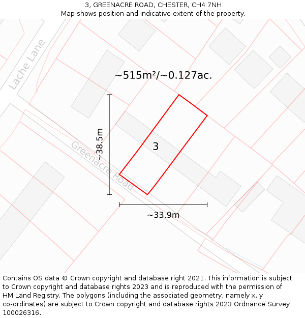 3, GREENACRE ROAD, CHESTER, CH4 7NH: Plot and title map