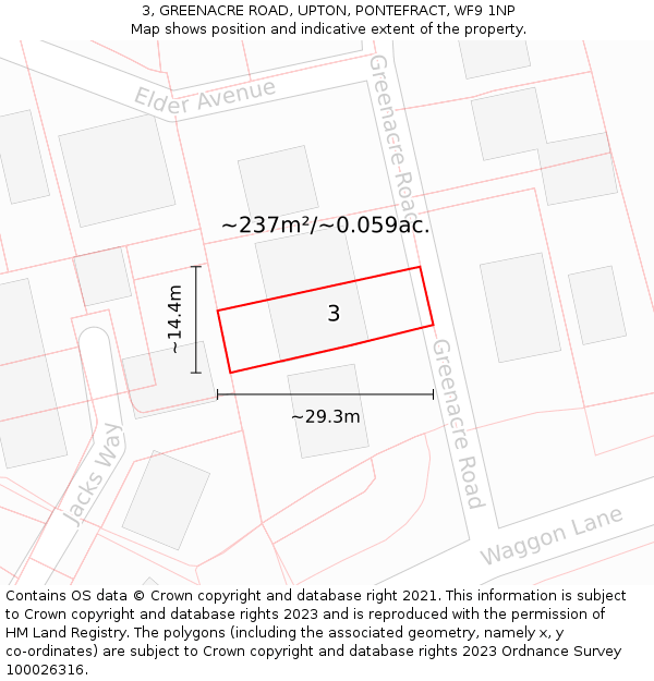 3, GREENACRE ROAD, UPTON, PONTEFRACT, WF9 1NP: Plot and title map