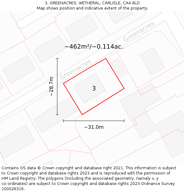 3, GREENACRES, WETHERAL, CARLISLE, CA4 8LD: Plot and title map