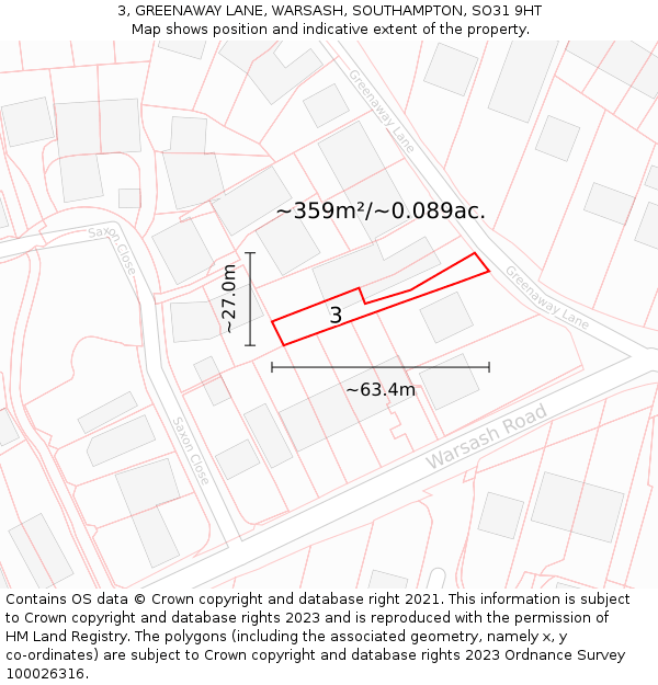 3, GREENAWAY LANE, WARSASH, SOUTHAMPTON, SO31 9HT: Plot and title map