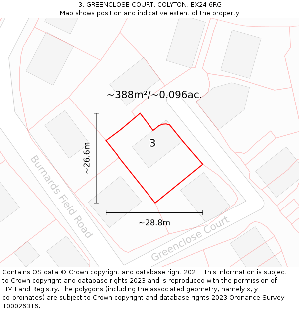 3, GREENCLOSE COURT, COLYTON, EX24 6RG: Plot and title map