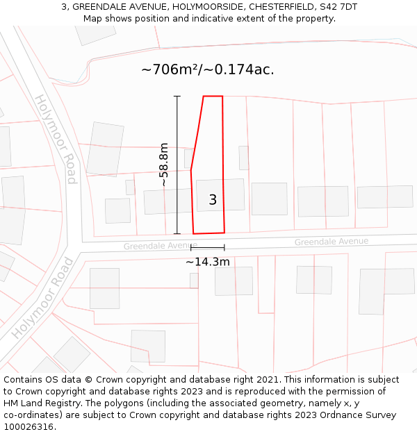 3, GREENDALE AVENUE, HOLYMOORSIDE, CHESTERFIELD, S42 7DT: Plot and title map